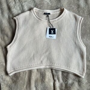 Cropped Cream Sleeveless Sweater - Size L - NWT